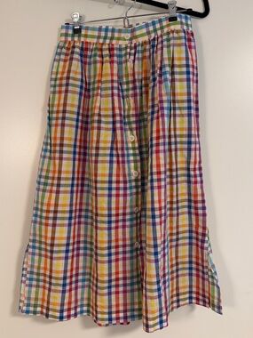 M.D.S. Stripes Multicolor Plaid Button-Front Midi Skirt size small